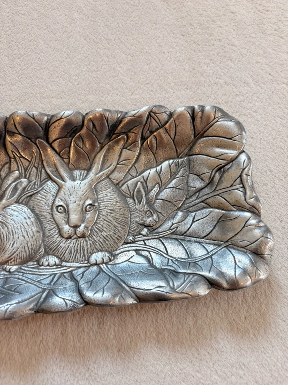 Arthur Court Bunnies Silver Aluminum Tray